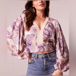 Free People / Band of the Free Mirabelle Purple Paisley Lace Crop Top NWT small